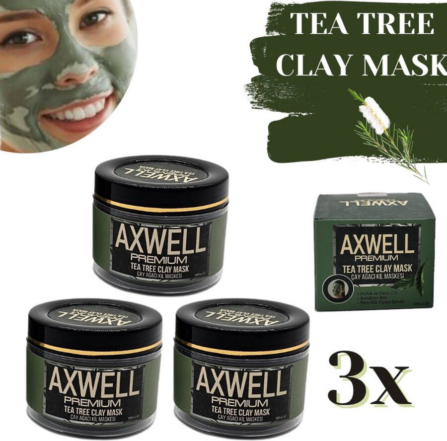 Axwell 3x Tea tree oil gezichtsmasker Kleimasker Masker puistjes pukkels onzuiverheden en mee-eters
