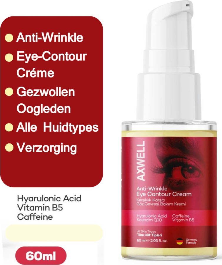 Axwell Oogcrème Tegen wallen en donkere kringen Huidverzorging rond de ogen 60ml Q10 Anti rimple mask Gezwollen Vitamine B5 Oogcreme