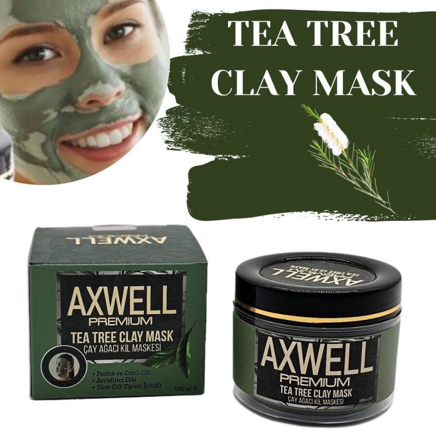 Axwell Tuinen Tea Tree Zuiverend Masker Desinfecterend en kalmerend Gezichtsmasker voor alle huidtypes Tegen puistjes pukkels onzuiverheden en mee-eters