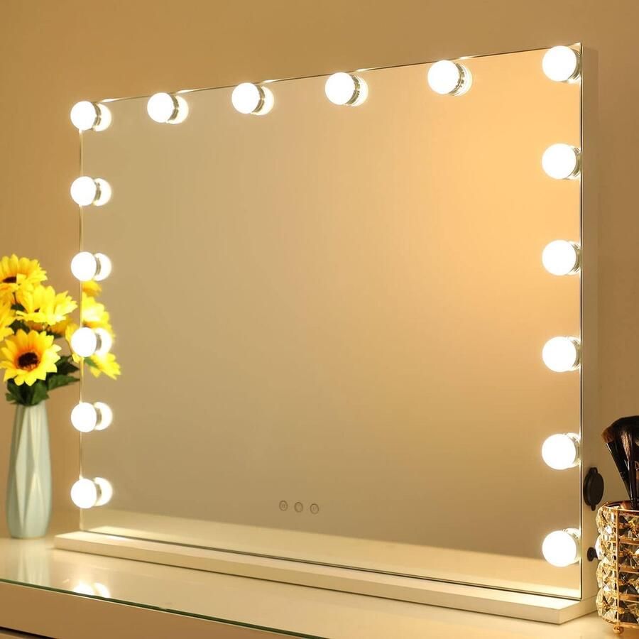 Ayangoods Hollywood-Verlichting Cosmeticspiegel 10 Lichtstanden en Geheugenfunctie Wandgemonteerde Make-up Spiegel