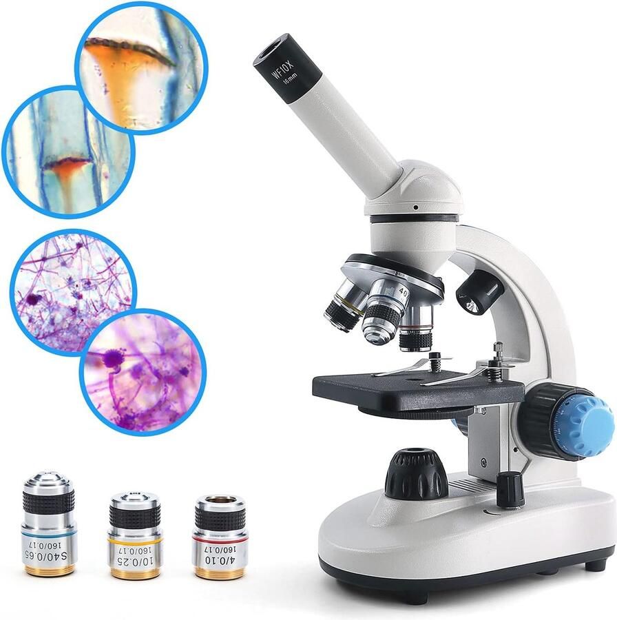 Ayangoods Monoculaire Microscoop Vergroting van 40x tot 1000x Ingebouwde Verlichting Geschikt voor Biologische Wetenschap en Hobby