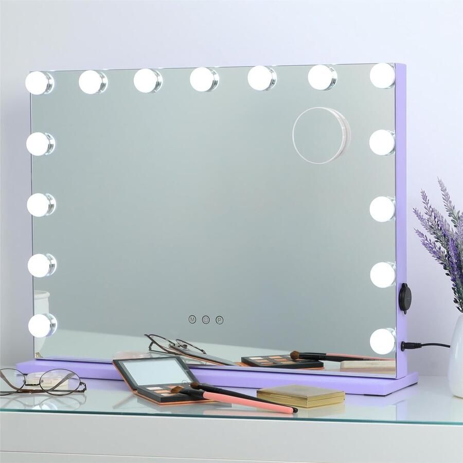 Ayangoods Verlichte Ijdelheidsspiegel met Instelbare Helderheid Hollywood Stijl Make-upspiegel voor Make-uptafel Elegante Verlichting voor Precieze Make-up Gemakkelijk te Monteren