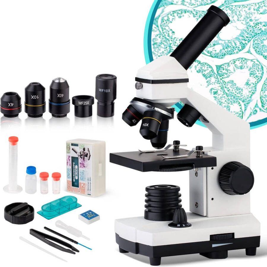 Ayangoods Biologische Microscoop voor Laboratorium Wetenschappelijke Apparatuur Vergroting tot 1000x LED Verlichting Compleet met Accessoires
