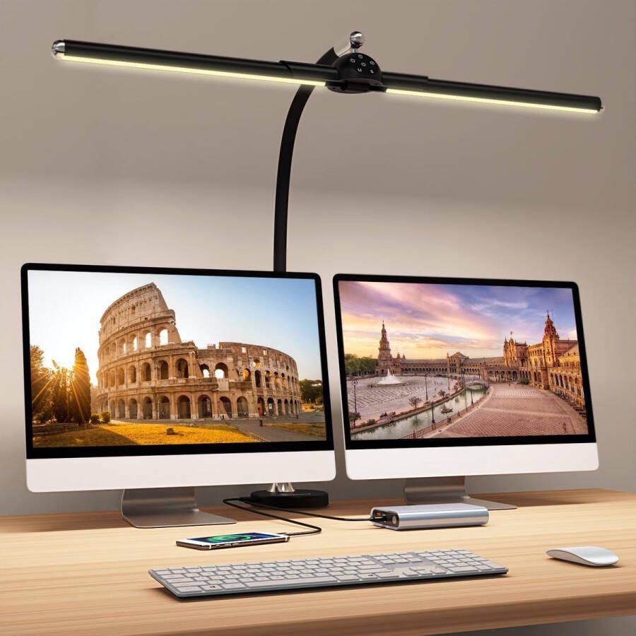 Ayangoods Dimbare Monitorlamp met Klembaar Ontwerp Flexibele Arm Energize jouw Werkplek LED Bureaulamp voor Werkbanken Oogvriendelijk Licht Ruimtebesparend Moderne Verlichting