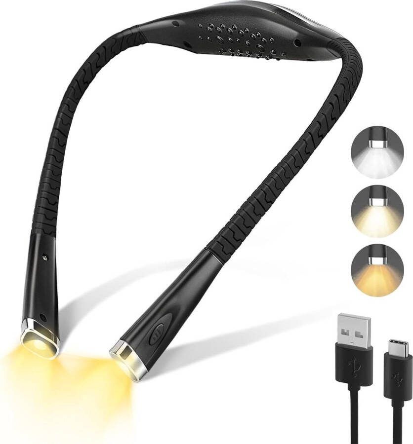Ayangoods Dimbare Oplaadbare Leeslamp Handige Flexibele Zwanenhals Drie Helderheidsniveaus Draagbaar en Handsfree Ideale Verlichting voor Nachtelijk Lezen Studeren en Reizen