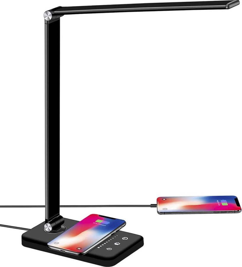 Ayangoods Draadloze Oplaadbare Bureaulamp Dimbaar met Helderheidsregeling Modern Design 360 Graden Verstelbaar Draadloze Oplaadfunctie Geschikt voor Monitors Werk- en Studieverlichting