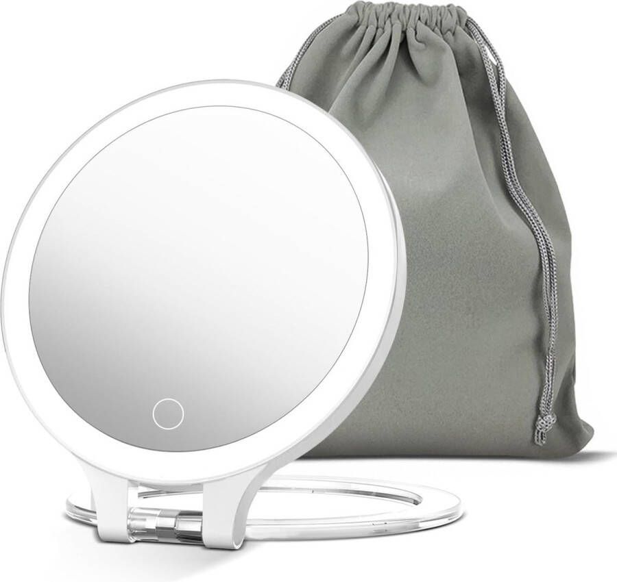 Ayangoods Dubbelzijdige Vergrootspiegel met Kleurinstelling en Verstelbare Stand Make-up Spiegel met LED-verlichting Vergrotingsopties Verstelbare Hoek Moderne Cosmetica Accessoire