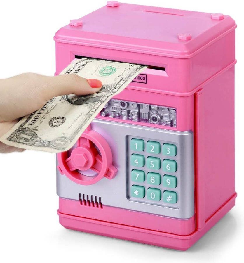 Ayangoods Elektronische Spaarpot voor Kinderen 3-10 Jaar Digitaal Wachtwoord Spaarpot met Automatisch Scrollen Geldbank voor Munten en Bankbiljetten Verjaardagscadeau voor Meisjes (Roze)