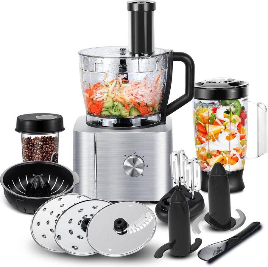 Ayangoods Foodprocessor Compacte Keuken Processor voor Efficiënte Voedselbereiding Inclusief Snijbladen en Kneedhaak
