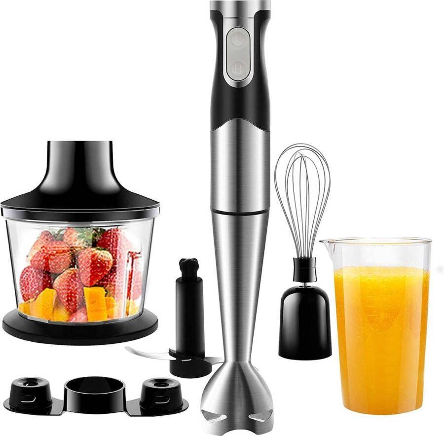 Ayangoods Krachtige Staafmixer Set 800W Verstelbare Snelheden Multifunctionele Accessoires Spatbescherming Roestvrij Stalen Behuizing Inclusief Hakmolen en Garde Gemakkelijk Reinigbaar Culinaire Perfectie in Jouw Keuken!