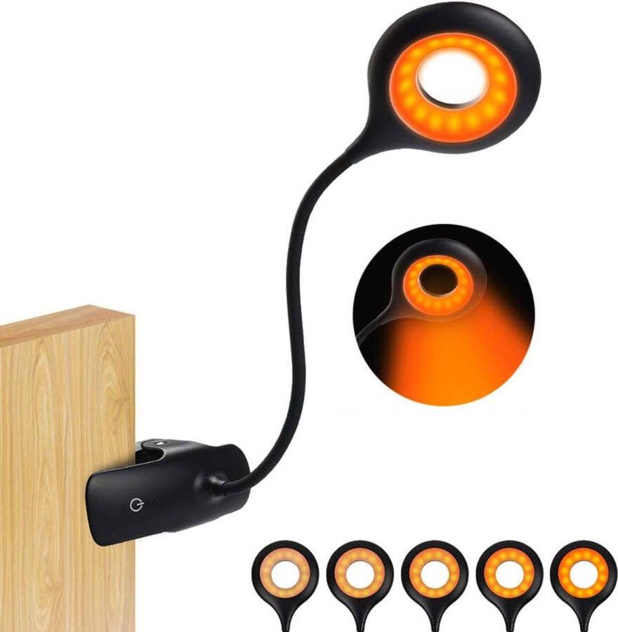 Ayangoods Leeslamp met 16 LED's en Blauw Licht Blokkeren Dimbaar met 5 Helderheidsniveaus USB Oplaadbaar Draagbare 360-graden Flexibele Klem Lamp Gooseneck Leeslamp voor Slaapkamer en Bureau
