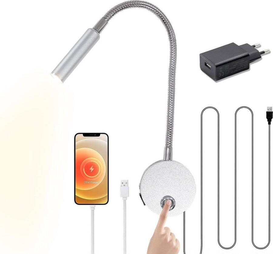Ayangoods Leeslamp met Dimbare Verlichting en Flexibele Gooseneck Verbeter uw Leeservaring Moderne Bedlamp met Instelbare Helderheid Ideaal voor Nachtlezen en Studeren