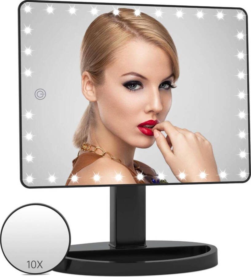 Ayangoods Make-upspiegel met LED-verlichting Oplichtspiegel met Touchscreen Professionele Make-up Verlichting Verstelbare Stand Glamoureuze Kaptafel Toevoeging