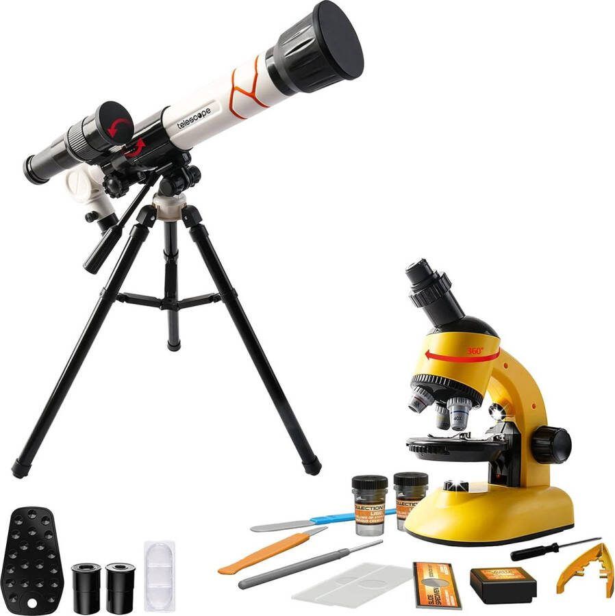 Ayangoods Microscoop en Telescoop Set voor Kinderen Ontdekkingsreis in Microkosmos en Astronomie Educatief Speelgoed voor Jonge Wetenschappers Vergrotingen tot 1200x Telescoop voor Sterrenkijken Inclusief Accessoires en Verlichting STEM Speelgoed