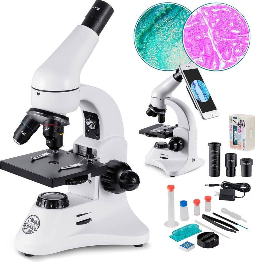 Ayangoods Monoculaire Biologische Samengestelde Microscoopset met Telefoonhouder Hoge Vergroting LED-verlichting Draagbaar en Compact Complete Microscoop Kit