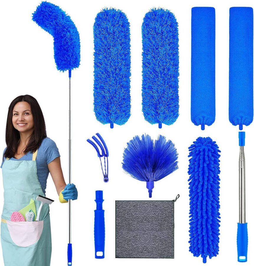 Ayangoods Uitschuifbare Microvezel Plumeau Wasbare Reinigingsdoek 250 cm Telescopische Stang Buigbare Duster voor Hoge Plafonds en Spinnenwebben Donkerblauw