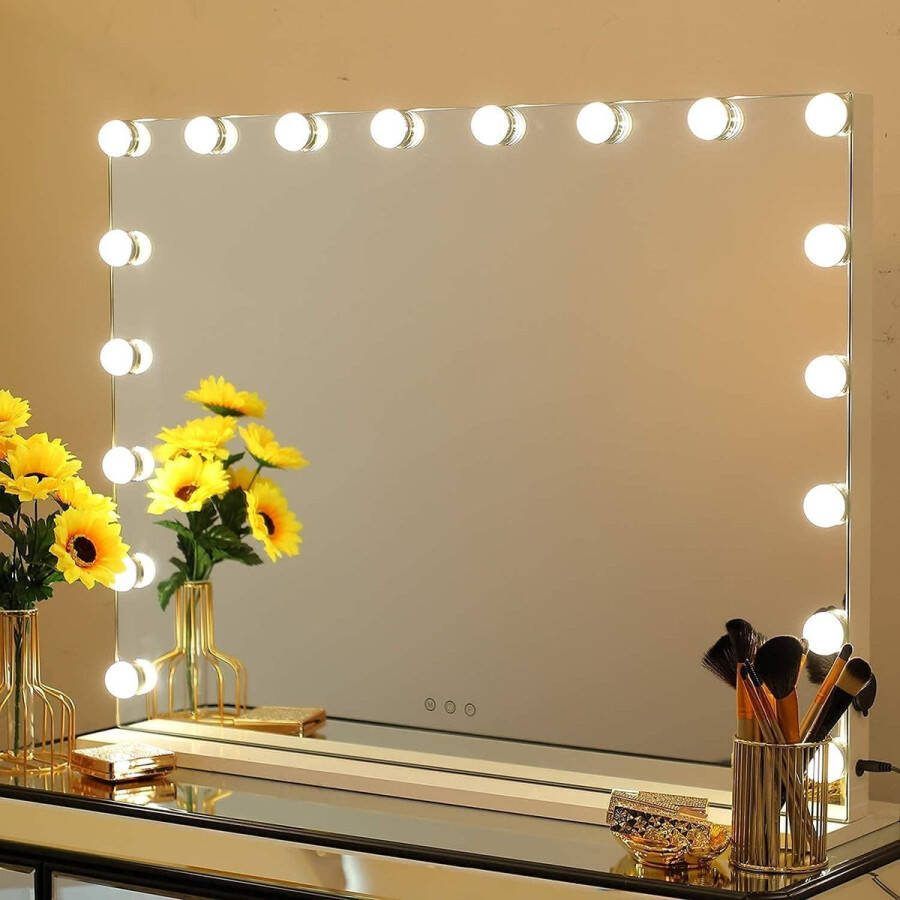 Ayangoods Verstelbare Hollywood-spiegel met LED Verlichting Aanpasbare Kleurtemperaturen Make-up Spiegel met USB Oplaadpoort 12 Verlichtingsopties Professionele Make-up Spiegel