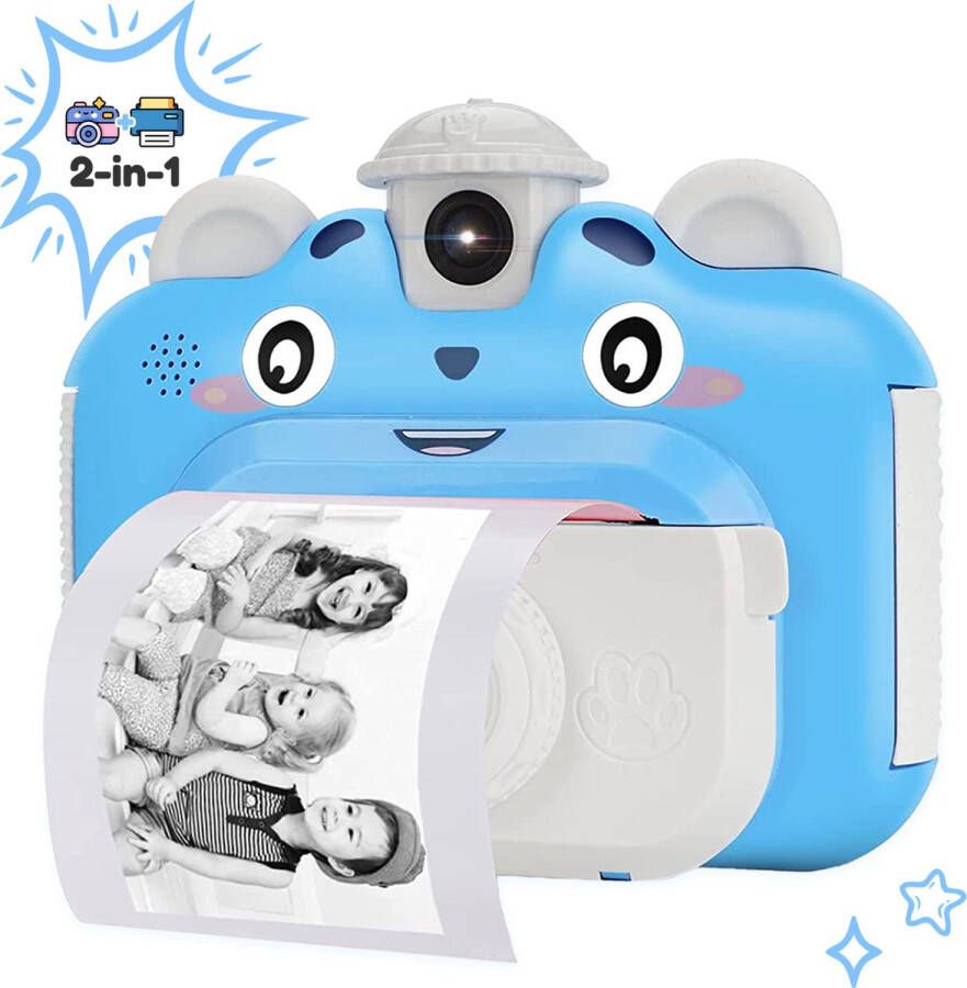 AyeKids Instant Print Kindercamera Thermische Mini Printer Fotoprinter Inclusief 3 rollen & 12 Kleur Stiften Blauw