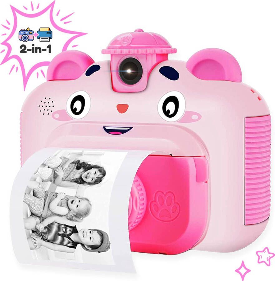 AyeKids Instant Print Kindercamera Thermische Mini Printer Fotoprinter Inclusief 3 rollen & 12 Kleur Stiften Roze