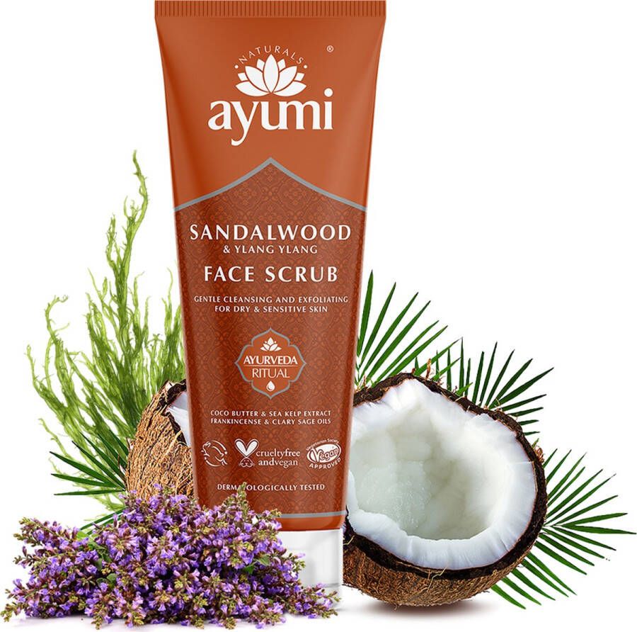 Ayumi Naturals Natuurlijke gezichtsscrub met sandalhout jasmijn wierook patchouli en Ylang scrubcreme rustgevende en reinigende scrub voor de gevoelige huid