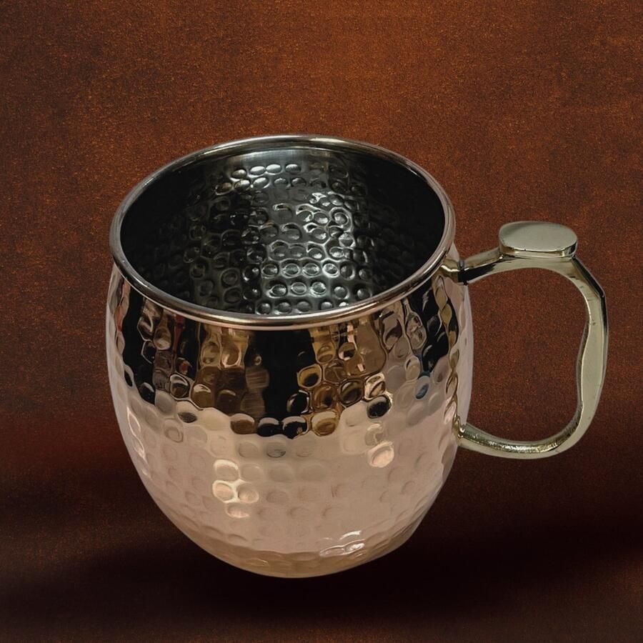 Ayurvedaspecialist Puur Koperen Bierpul met Messing Handvat (Binnenkant Nikkel)