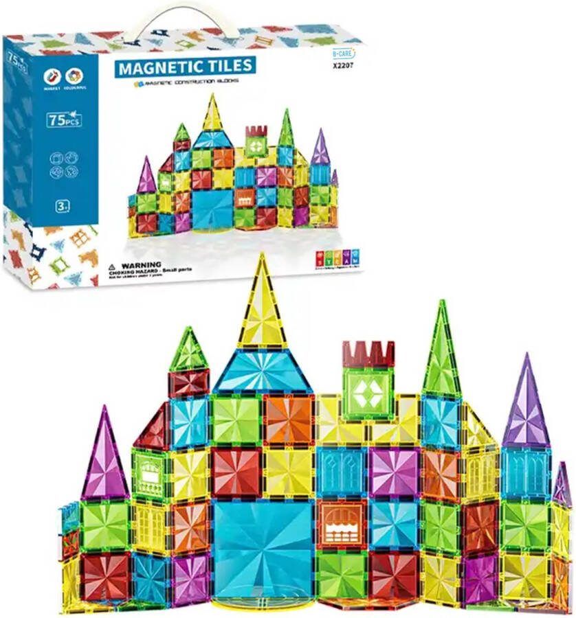 B-care Magnetisch Speelgoed 75 Stuks Montessori STEM en Educatief Speelgoed Bouwblokken en Constructie Magnetic Tiles Magnetische Tegels Magnetic Toys Voordeelset Magnetische Bouwblokken Veilig Voor Kinderen Kerstcadeau