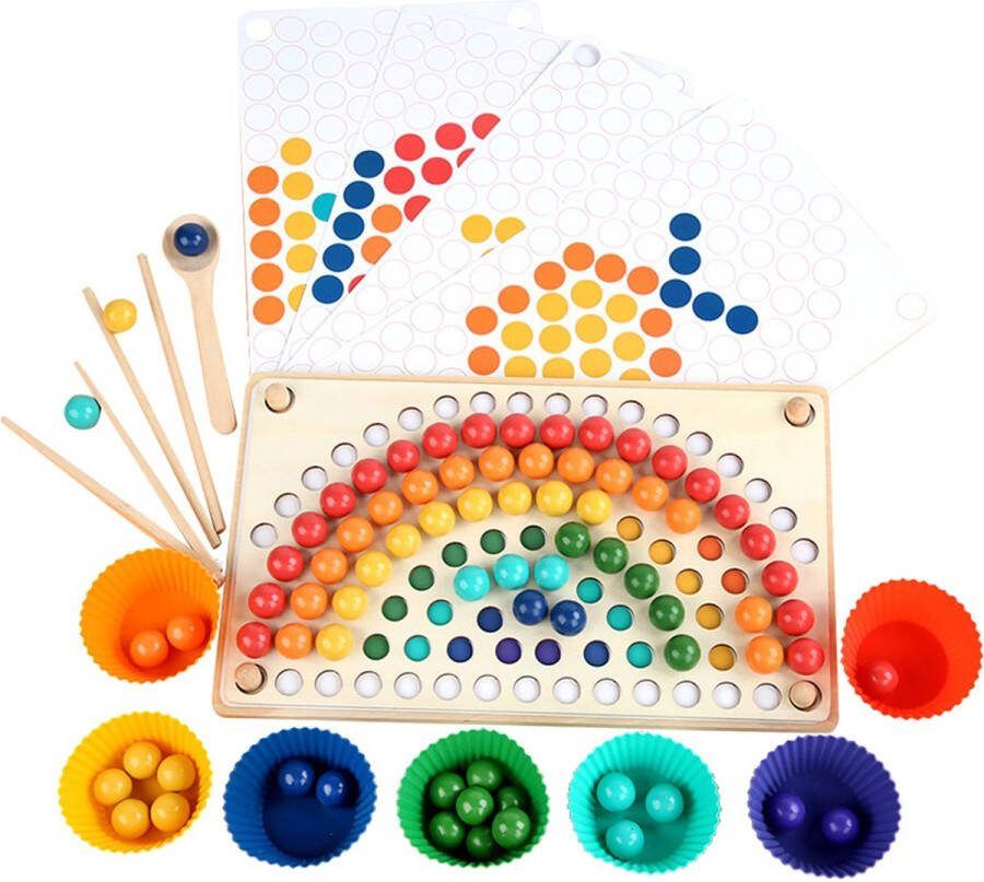 B-care Regenboog Kralenspel Montessori Speelgoed Vormen Puzzel Balletjes Sorteren Houten Speelgoed Educatief Speelgoed Ontwikkelingsspeelgoed Leren eten met Bestek Oefen met eten & Vormenpuzzel & Kleur Leren Kerstcadeau