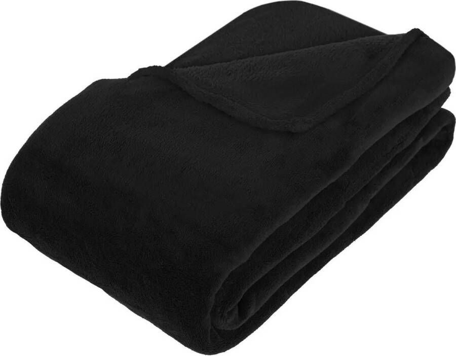 Atmosphera Grote Fleece deken fleeceplaid zwart 180 x 230 cm polyester