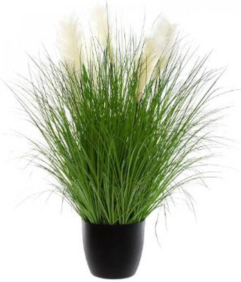 B-home-interieur.be Kunstplant siergras met witte pluimen groen Wit zwarte pot Groot model 105 cm Hoog