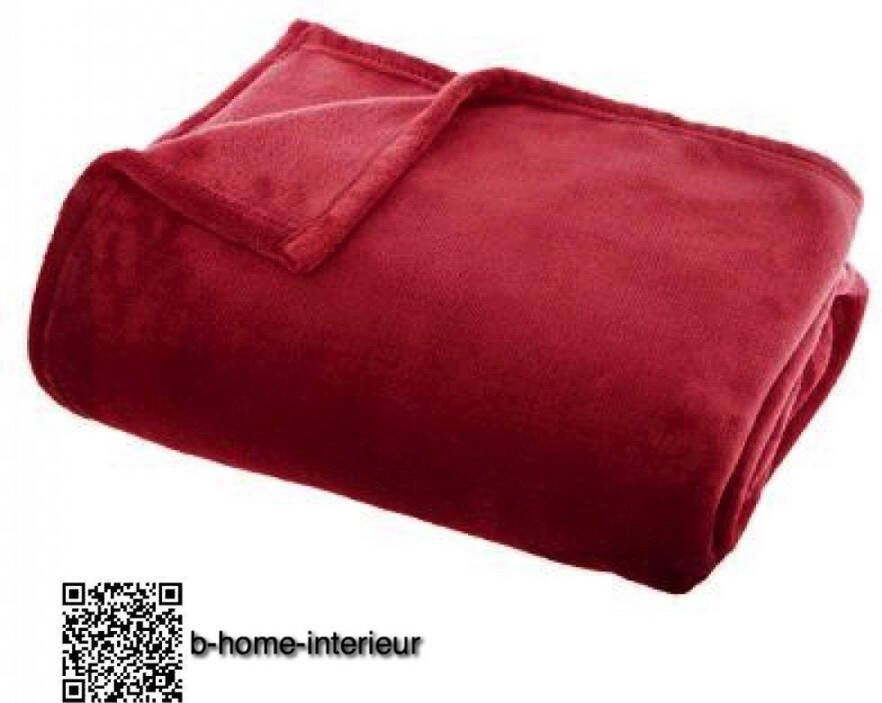 b-home-interieur.be Plaid effen Rood Zachte Rode flanellen plaid Fleece deken- 130x180 cm