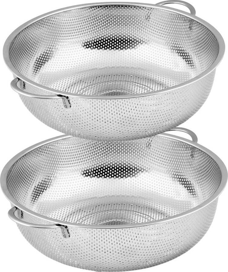 B-home Keuken vergieten zeef set van 2x stuks rvs metaal zilver Dia 25 5 en 31.5 cm