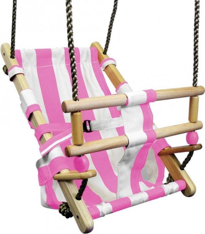 B-Play Babyschommel Beach Roze Wit Premium met PP Touwen