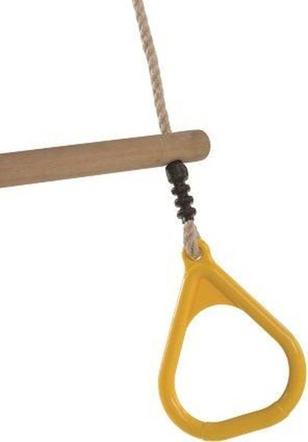 B-Play Houten trapeze met kunststof driehoeksringen Geel en PP Touw