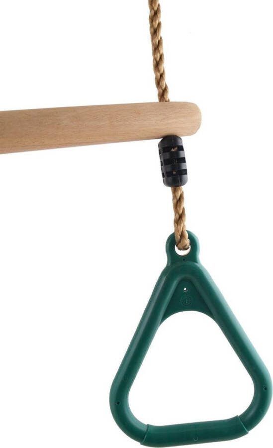 B-Play Houten trapeze met kunststof driehoeksringen Groen en PP Touw