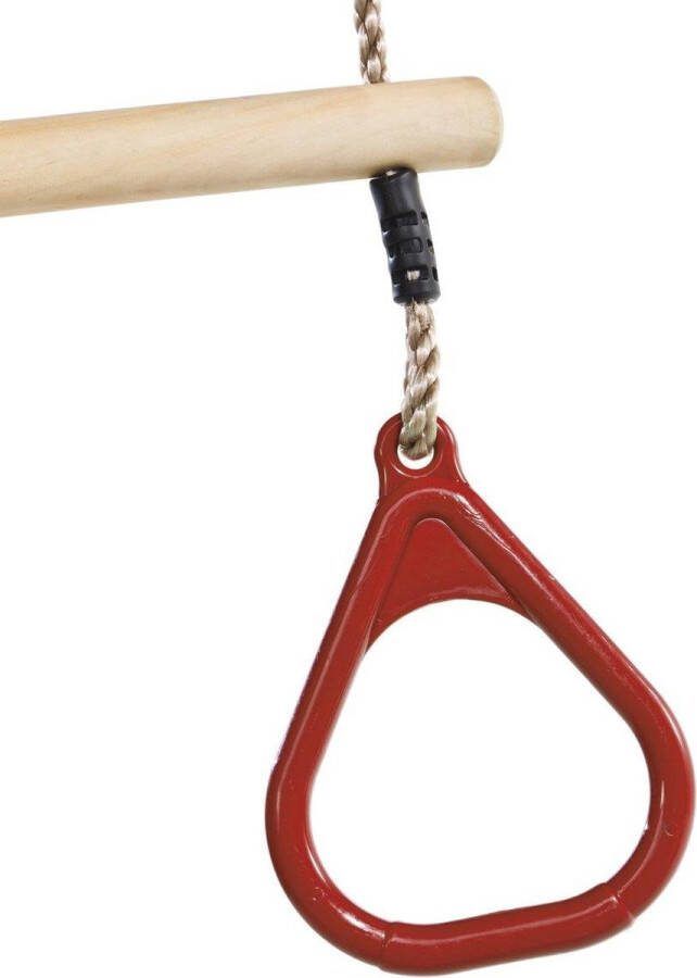 B-Play Houten trapeze met kunststof driehoeksringen Rood en PP Touw