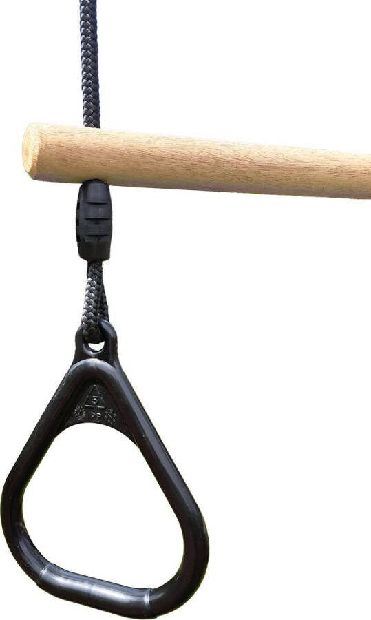 B-PLAY Houten trapeze met kunststof driehoeksringen Zwart en Zwart BR Touw
