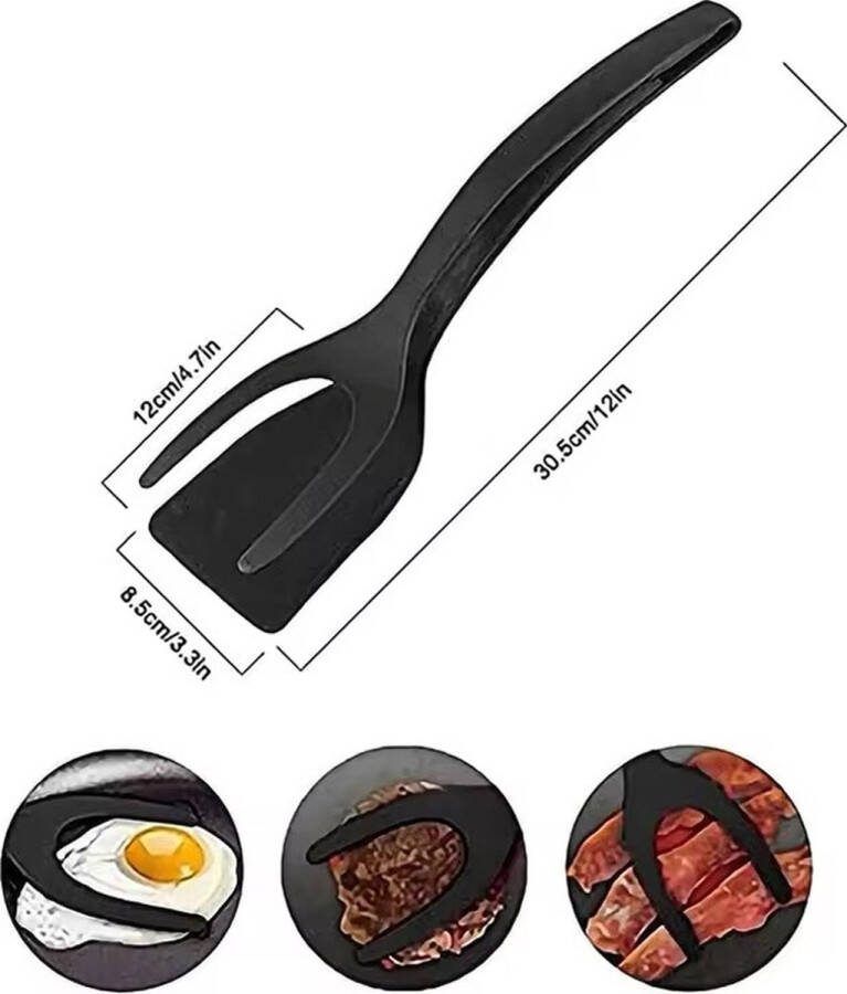 B2all multifunctionele spatel zwart keukengereedschap kook accessoire Bbq accessoire 2 in 1 spatel tang hitte bestendig Nylon spatel duurzaam vaatwasserbestendig