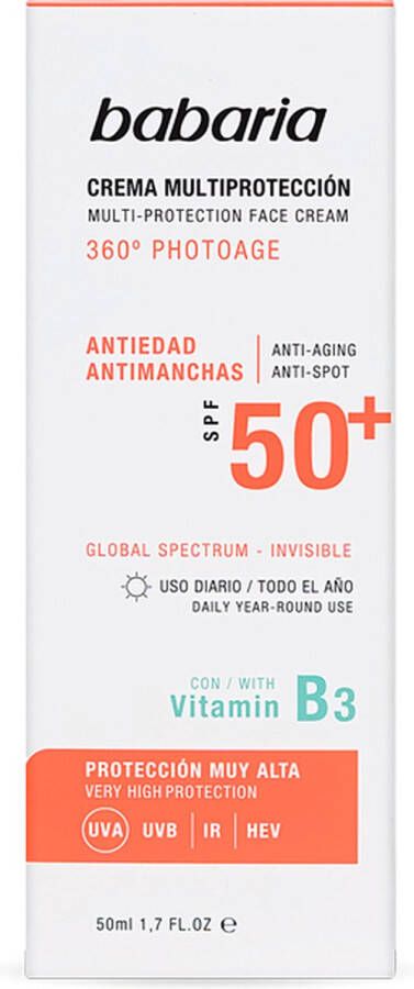 Babaria Anti Bruine vlekken Zonnebrandcrème Multi-Protection Spf 50+ (50 ml)