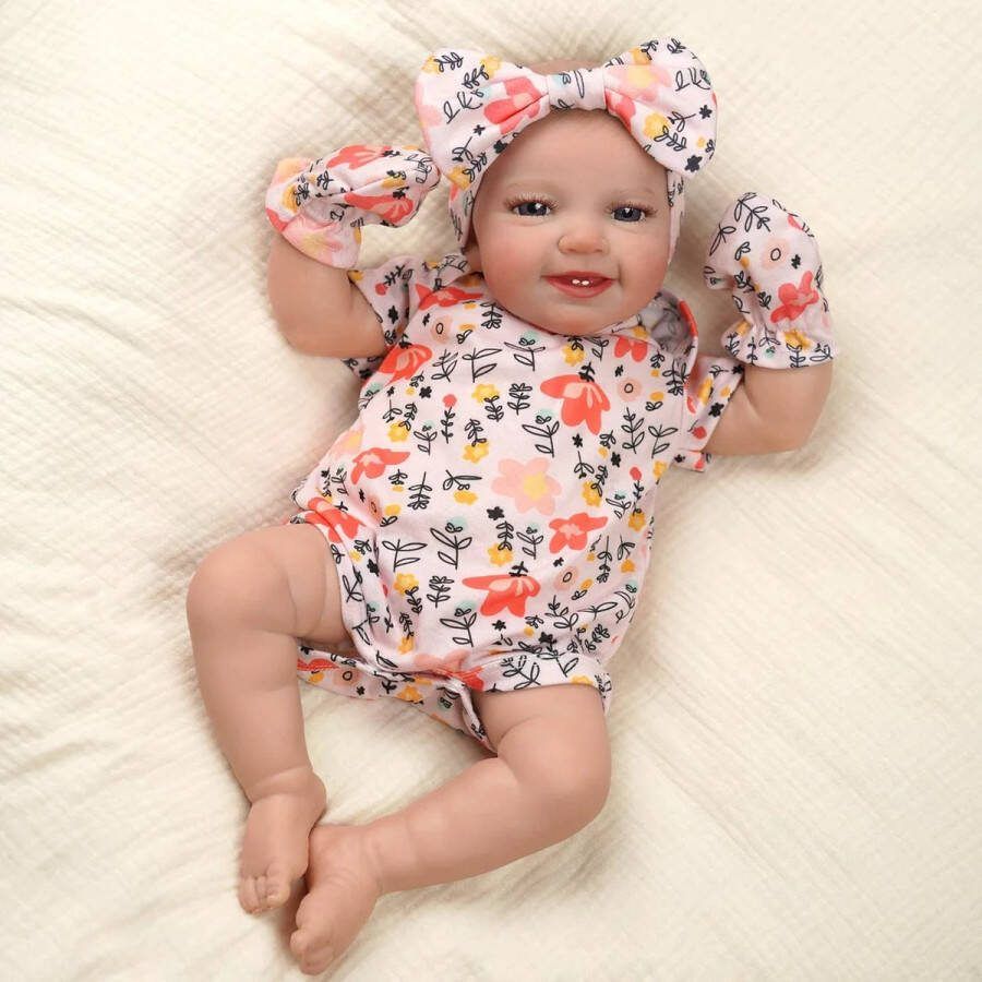 Babeside Reborn baby pop 'Leanne' 50 cm Soft vinyl Zomerse Outfit Romper krabwantjes haarband luier fles speen rammelaar In geschenkdoos