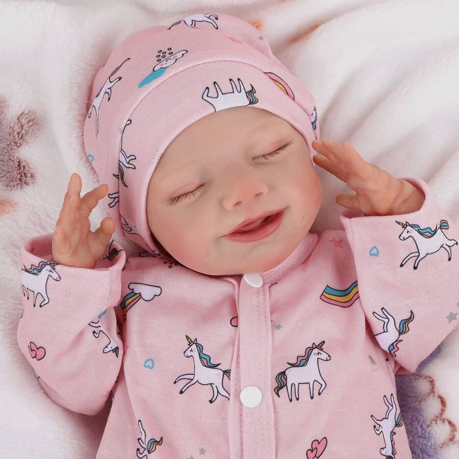 Babeside Reborn baby pop 'Olivia' 50 cm Soft vinyl Lachend meisje Onesie mutsje luier fles speen rammelaar In geschenkdoos