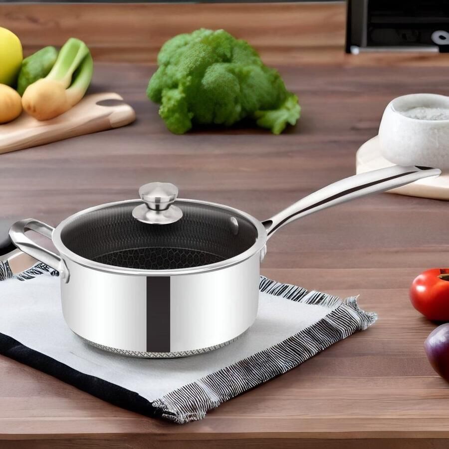 Babij cooking steelpan sauspan met deksel honinggraat 20 cm alle warmtebronnen inductie