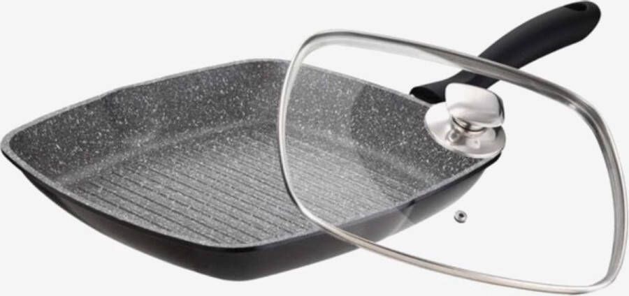 Babij cooking Grillpan met Deksel Marmeren Coating 28 cm Zwart