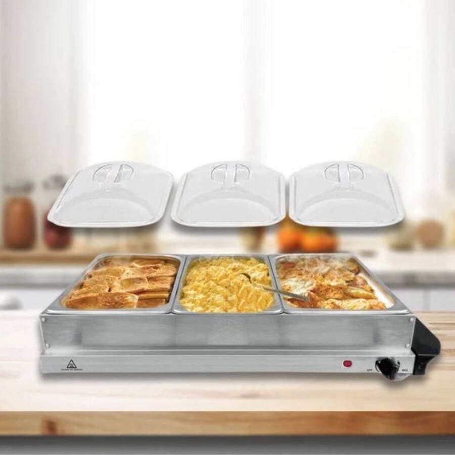 Babij cooking h Buffetwarmer Warmhoudplaat Chafing Dish Bain-marie Voedselwarmer 3x2.4L Roestvrij Staal