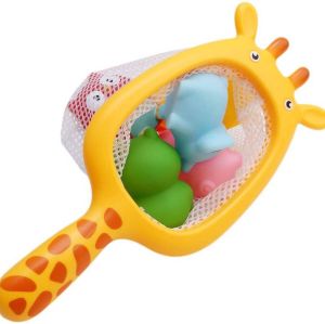 Baby Flow Badspeelgoed Dieren – Rubberen Badspeeltjes 3 stuks – Squirts set van 3 – Inclusief Schepnet Giraffe – Leeuw – Uil – Olifant – Visnet voor in Bad Drijvend Badspeelgoed Verjaardagscadeau Jongen of Meisje – Cadeau 2 jaar