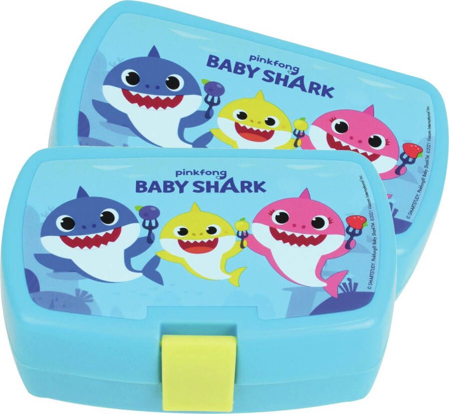 Baby shark 2x stuks kunststof broodtrommels lunchboxen 16 x 11 cm Stevige lunchtrommels voor naar school