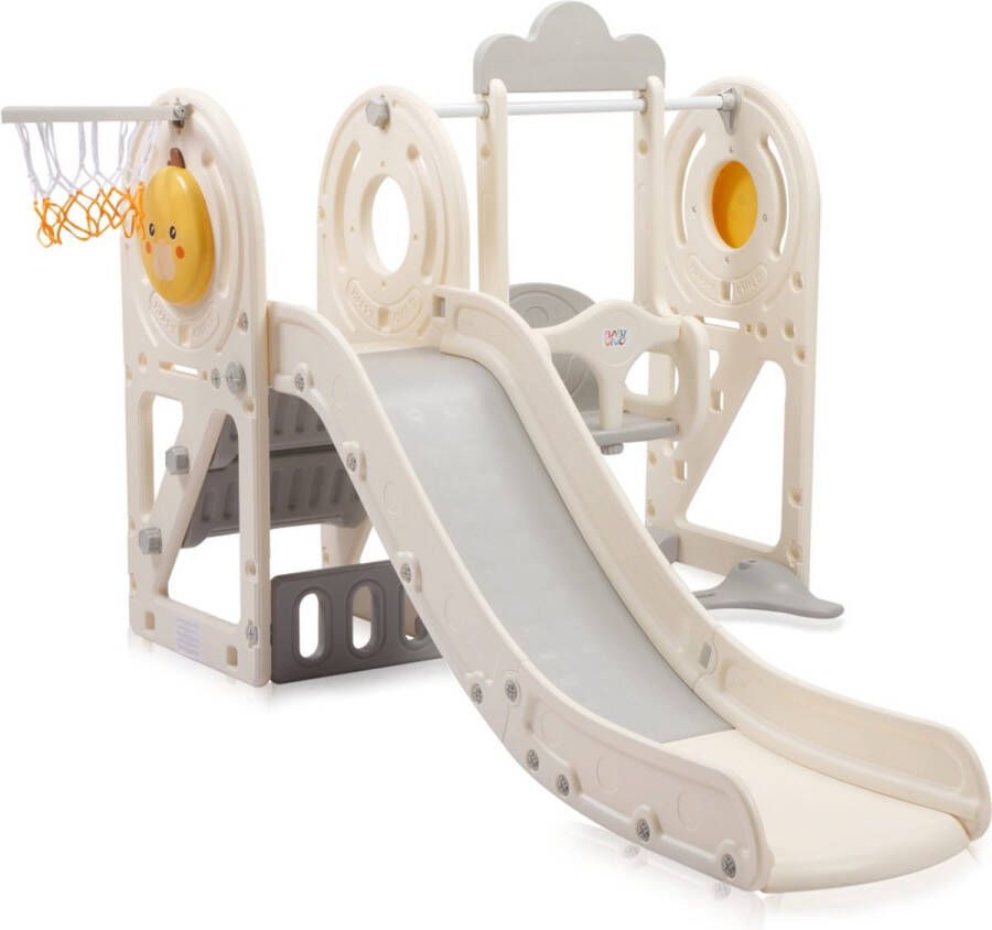 Baby Vivo Glijbaan Quacki met basket en schommel in wit- beige