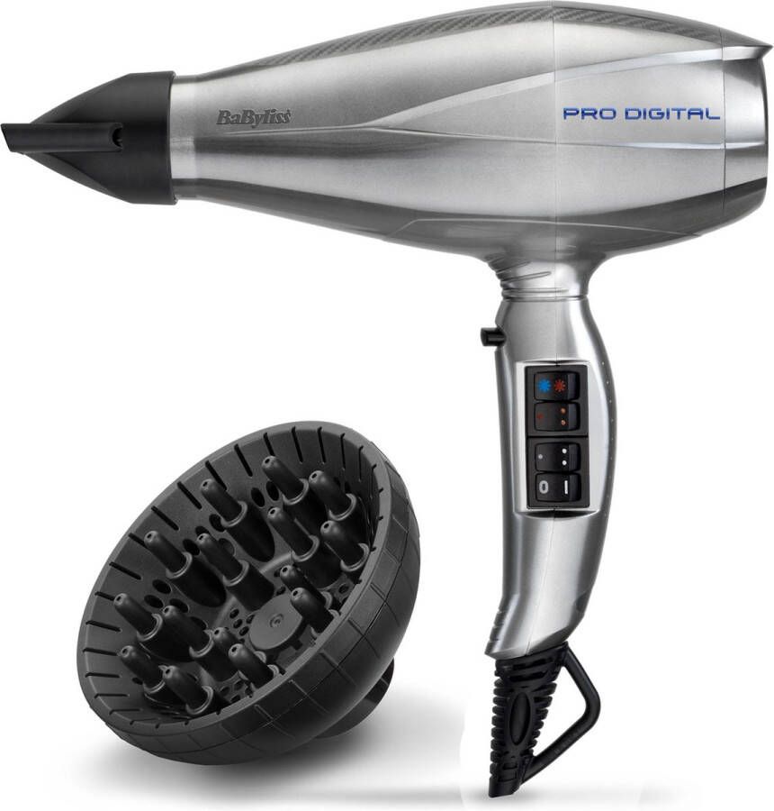 BaByliss Pro Digital Föhn 6000E 2200W Diffuser + 2 Blaasmonden Digitale motor