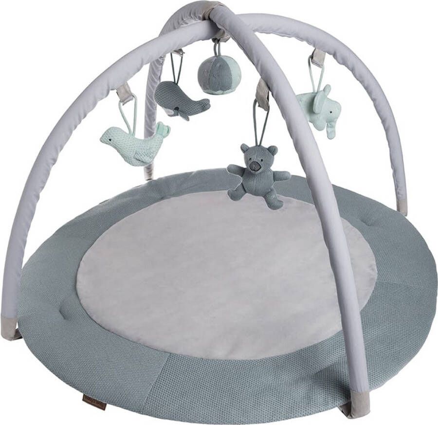 Baby's Only Rond baby speelkleed met boog Baby gym Playmat Speelmat Stonegreen Mint Wit 87 cm Gebreide figuurtjes
