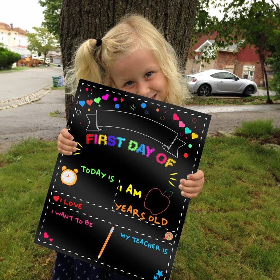 BABYSHOWER CHOCOLATE FIRST DAY OF SCHOOL CHALKBOARD Eerste schooldagbordbord Dubbelzijdig Terug naar schoolbord Perfecte schoolbordfotoprop voor kleuters of de eerste klas (28x35 cm)