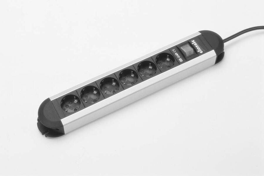 Bachmann PRIMO stekkerdoos 6x geaard contact aluminium met schakelaar 1 75 m